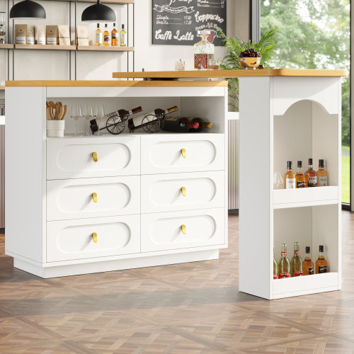 360° Rotating Kitchen Island Bar. Spice Racks, 6 Drawers & Open Storage Space