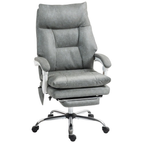 Reclining Faux Leather Office Chair With Inflatable Lumbar Cushion & Footrest