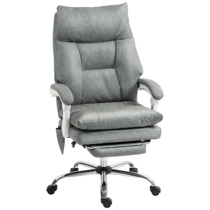 Reclining Faux Leather Office Chair With Inflatable Lumbar Cushion & Footrest