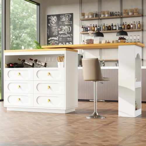 360° Rotating Kitchen Island Bar. Spice Racks, 6 Drawers & Open Storage Space