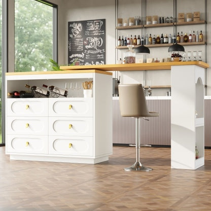 360° Rotating Kitchen Island Bar. Spice Racks, 6 Drawers & Open Storage Space