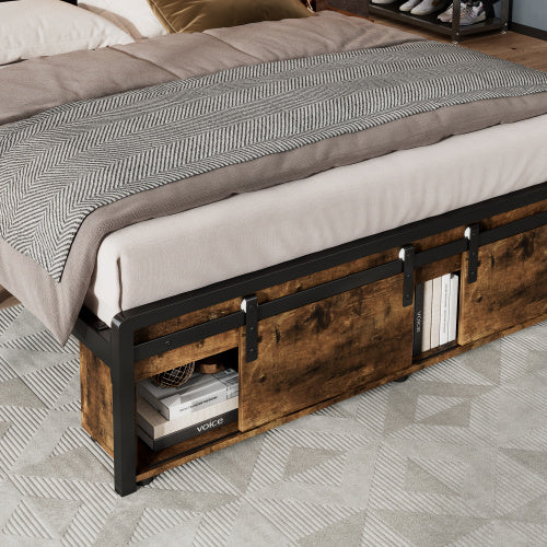 Multifunctional Double Bed, Under-Bed & Headboard Storage LED, USB & USB-C Ports. Black Metal Frame