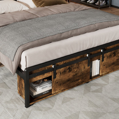 Multifunctional Double Bed, Under-Bed & Headboard Storage LED, USB & USB-C Ports. Black Metal Frame