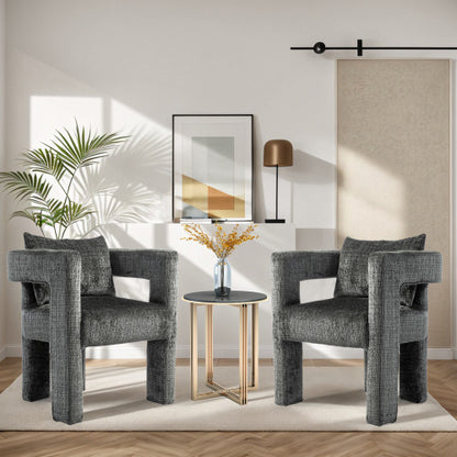 Set Of 2 Modern Chenille Lounge Chair With A Unique Hollow Armrest - Grey