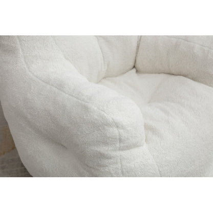 Soft Tufted Plush Foam-Filled Bean Bag Chair, Teddy Fleece Fabric, Ivory White