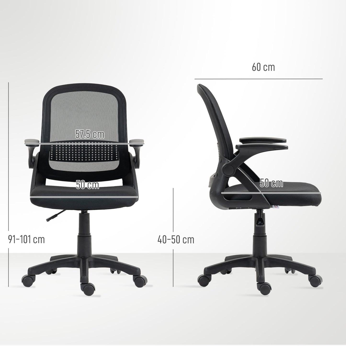 Black Mesh Office Chair with Flip-Up Arms & Adjustable Height
