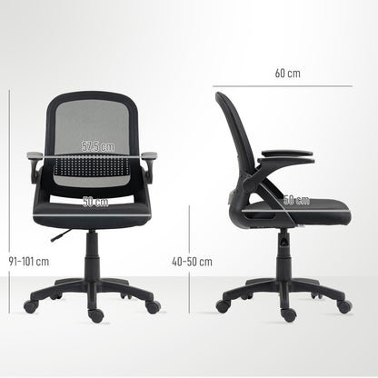 Black Mesh Office Chair with Flip-Up Arms & Adjustable Height