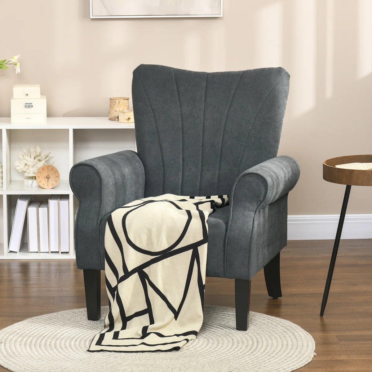 Upholstered Armchair, Solid Accent Chair With Rolled Arms
