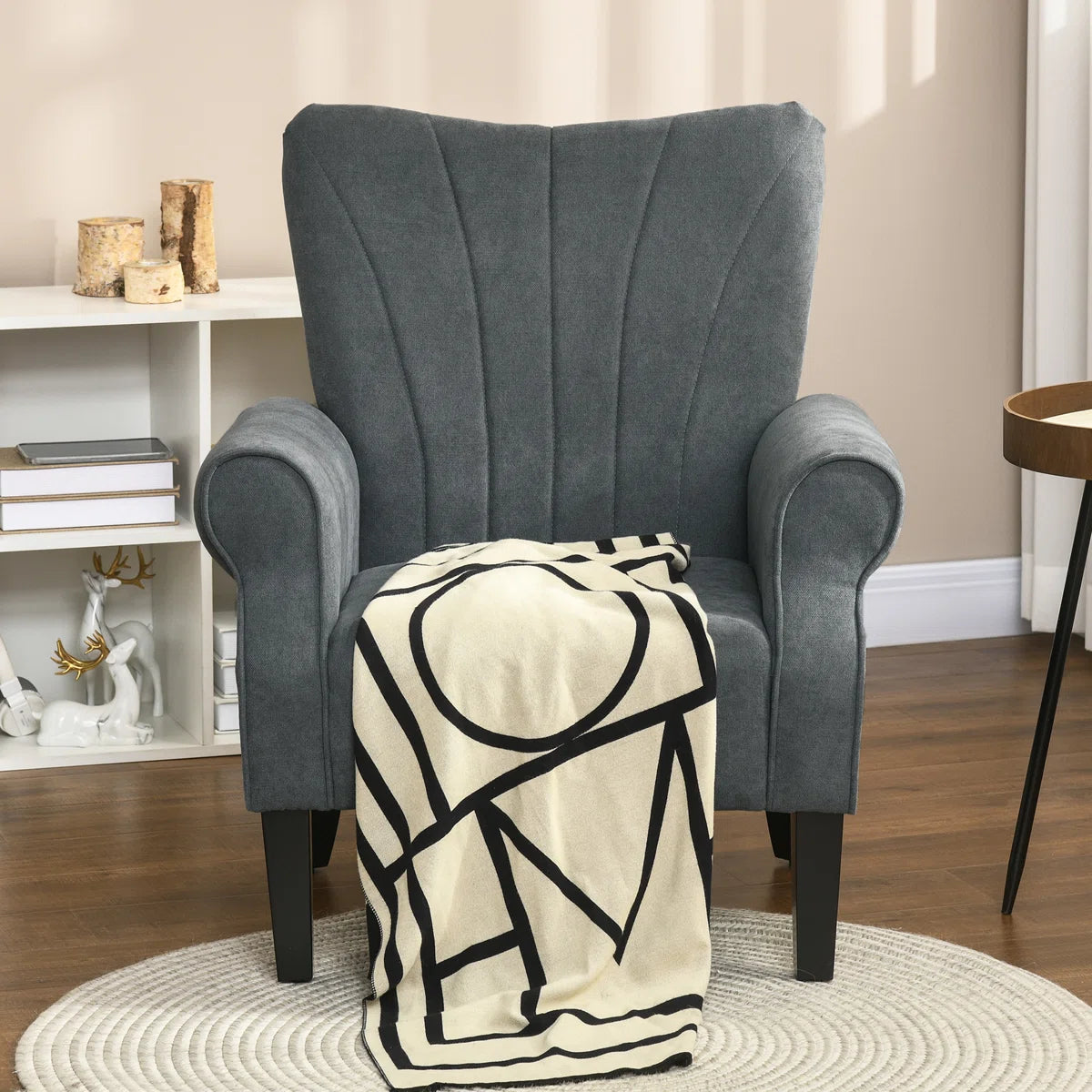 Upholstered Armchair, Solid Accent Chair With Rolled Arms