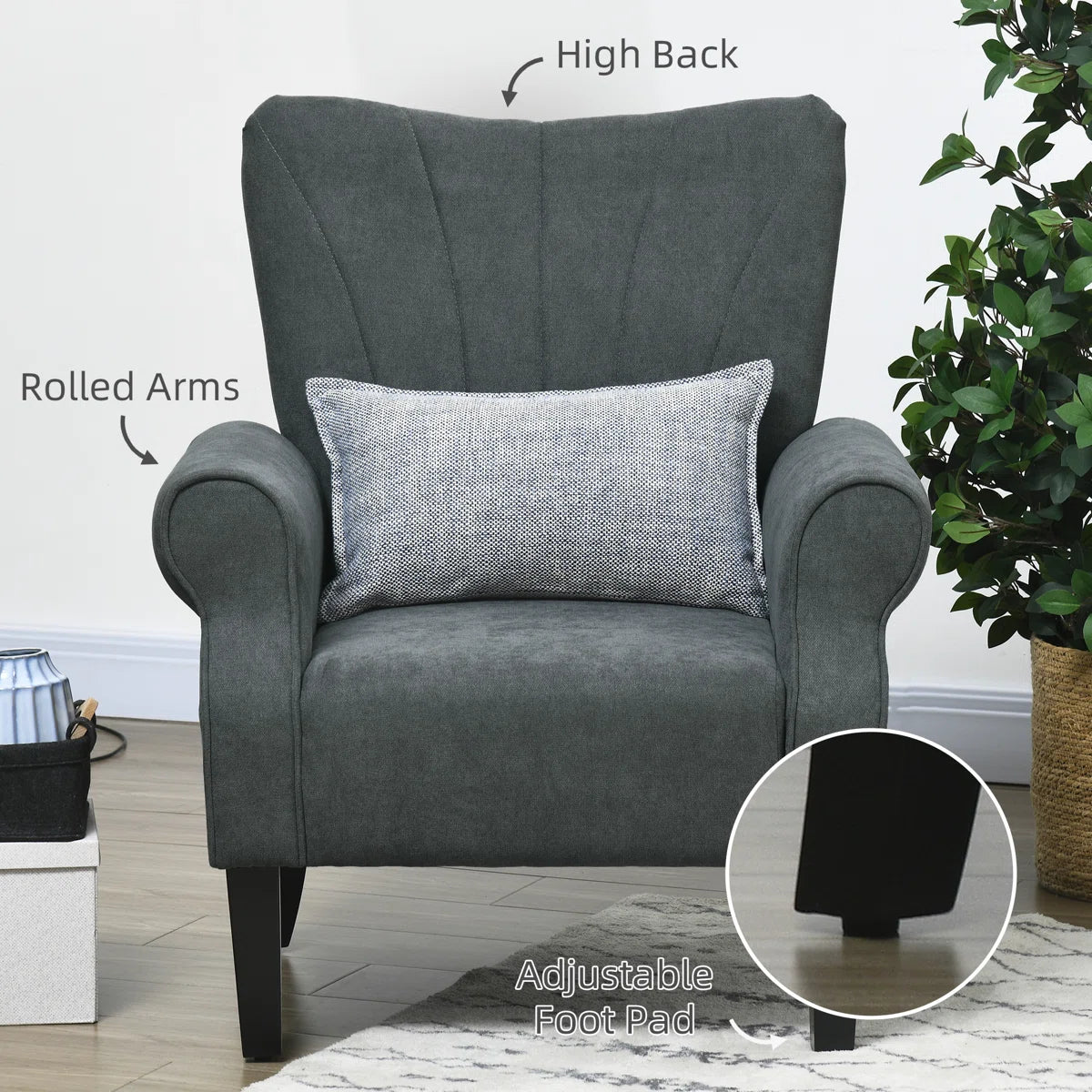 Upholstered Armchair, Solid Accent Chair With Rolled Arms