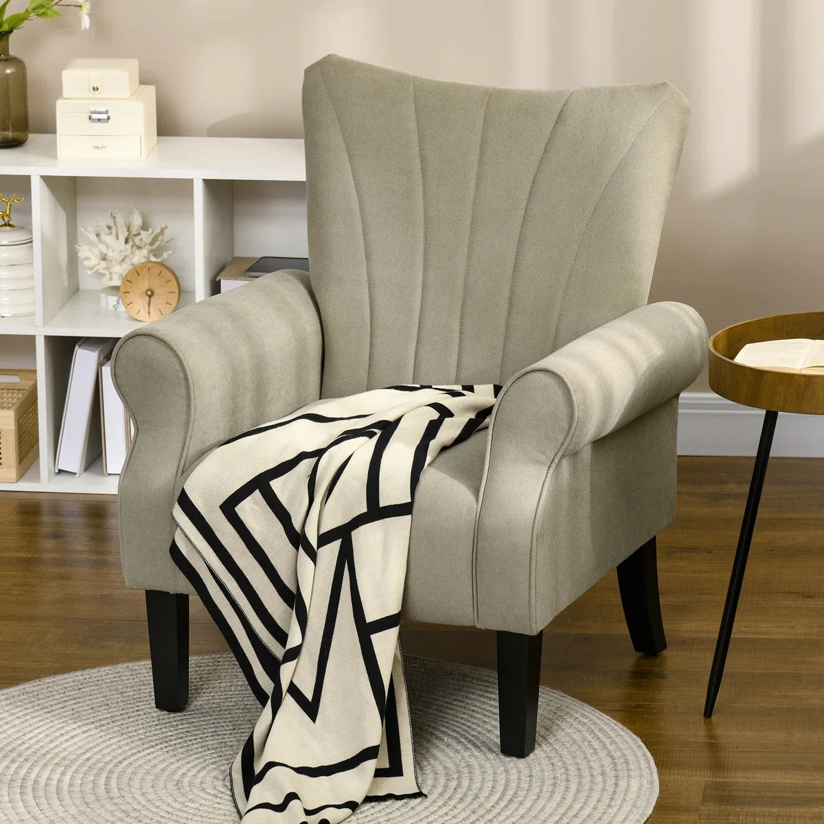 Upholstered Armchair, Solid Accent Chair With Rolled Arms