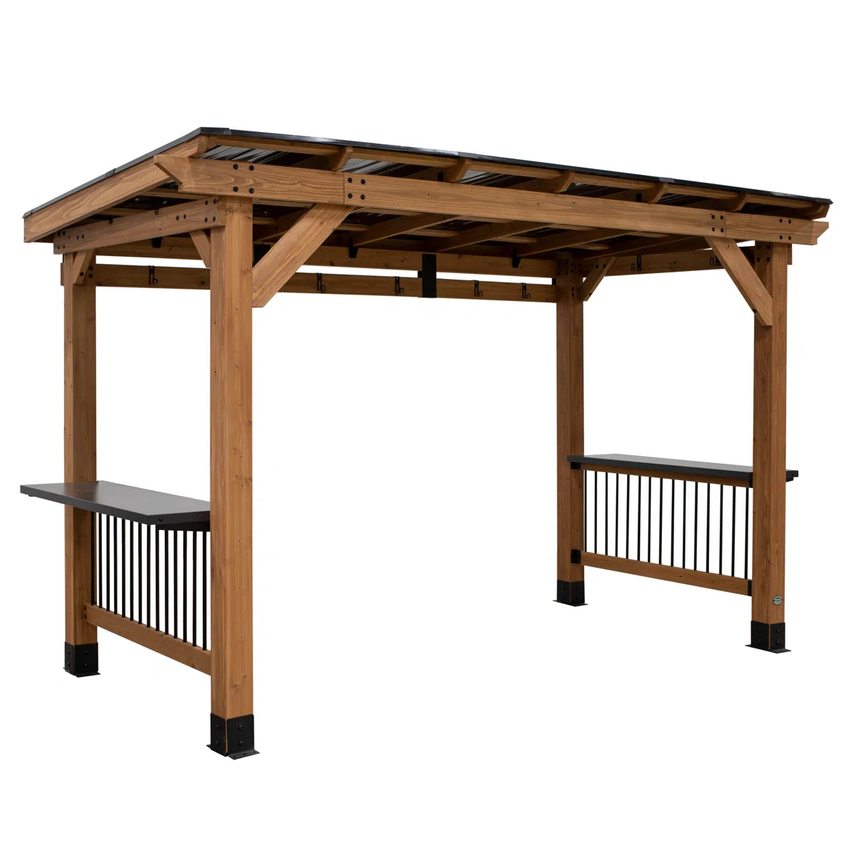 XL Cedar Wood BBQ Gazebo with Steel Roof – All-Weather Outdoor Barbecue Shelter with Counters & Hooks