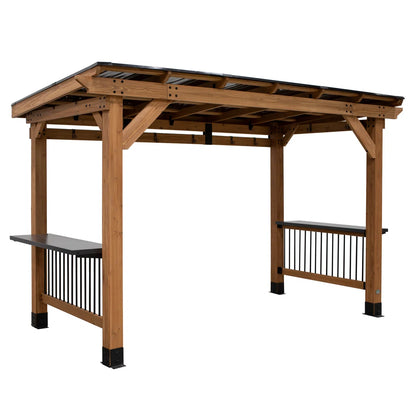 XL Cedar Wood BBQ Gazebo with Steel Roof – All-Weather Outdoor Barbecue Shelter with Counters & Hooks