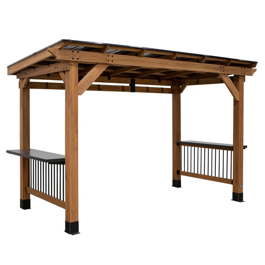 XL Cedar Wood BBQ Gazebo with Steel Roof – All-Weather Outdoor Barbecue Shelter with Counters & Hooks