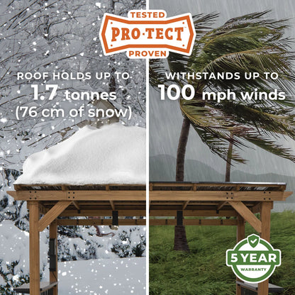 XL Cedar Wood BBQ Gazebo with Steel Roof – All-Weather Outdoor Barbecue Shelter with Counters & Hooks