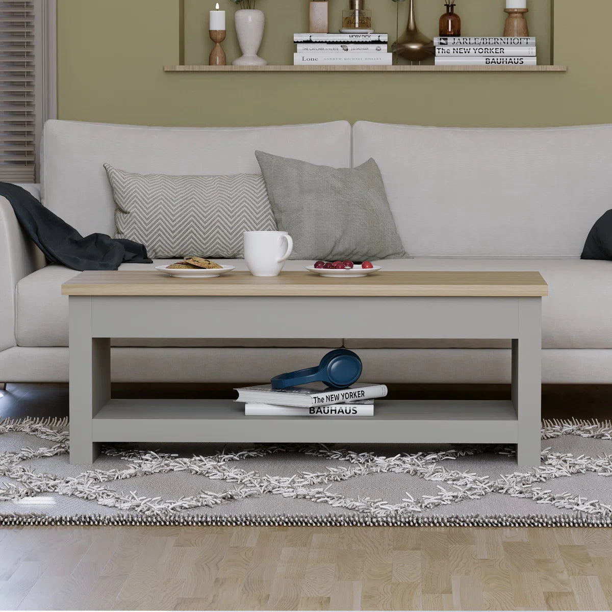 Sled Coffee Table With Storage. Two-Tone Living Room Table