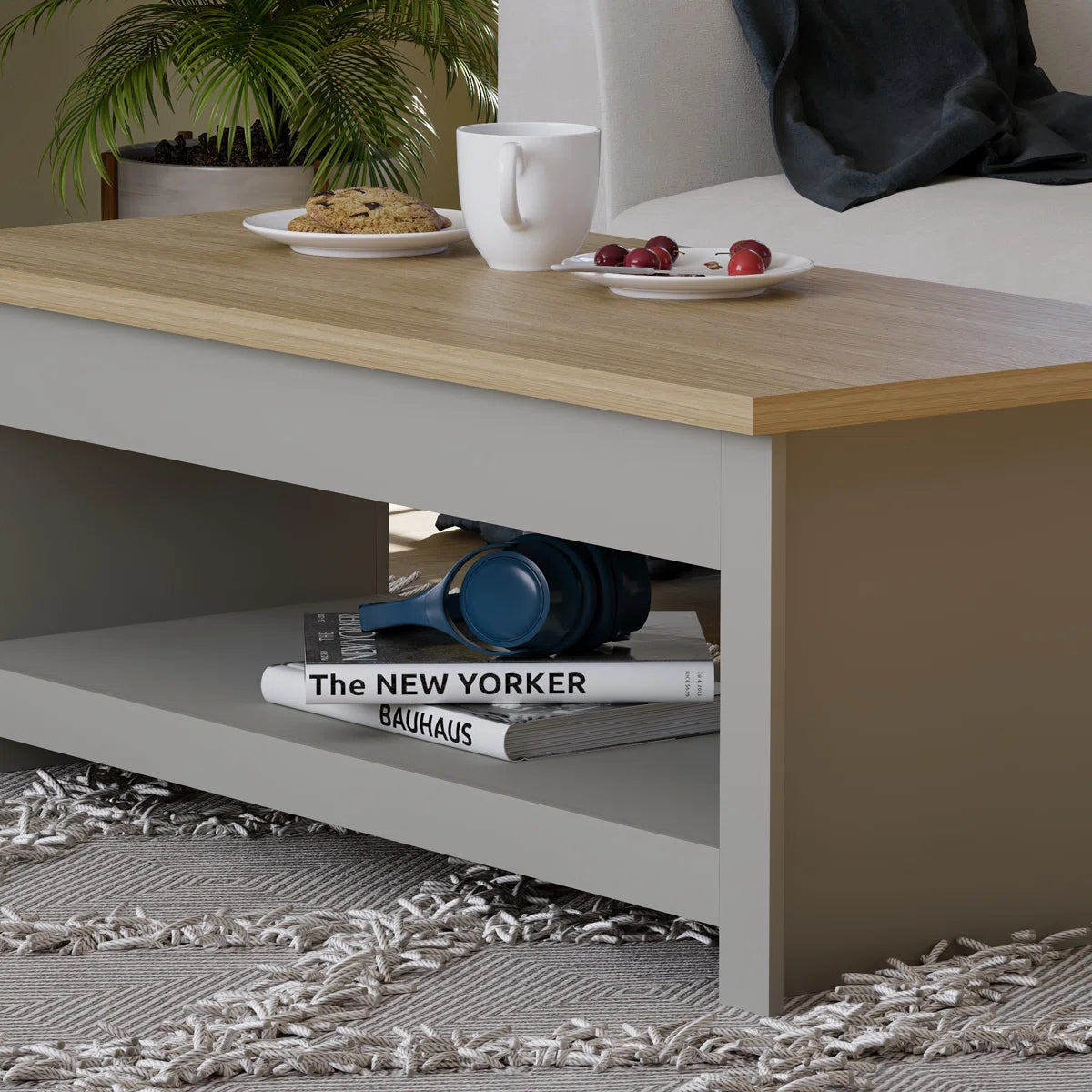 Sled Coffee Table With Storage. Two-Tone Living Room Table