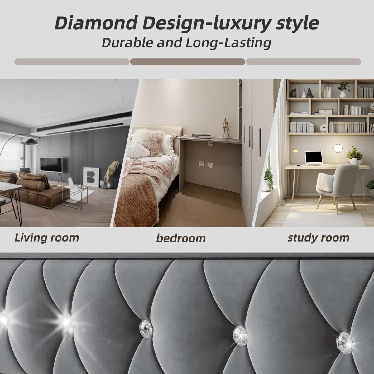 Luxurious Day Bed. Diamond Tufted Velvet Upholstery With Pull-Out Trundle Bed, USB Ports Beige/Grey