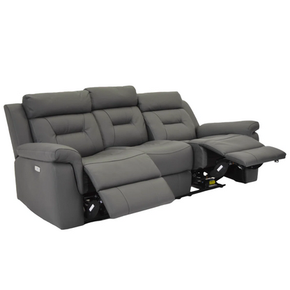 Genuine Leather Electric Recliner Sofa with USB Port – Power Adjustable Chair in Grey