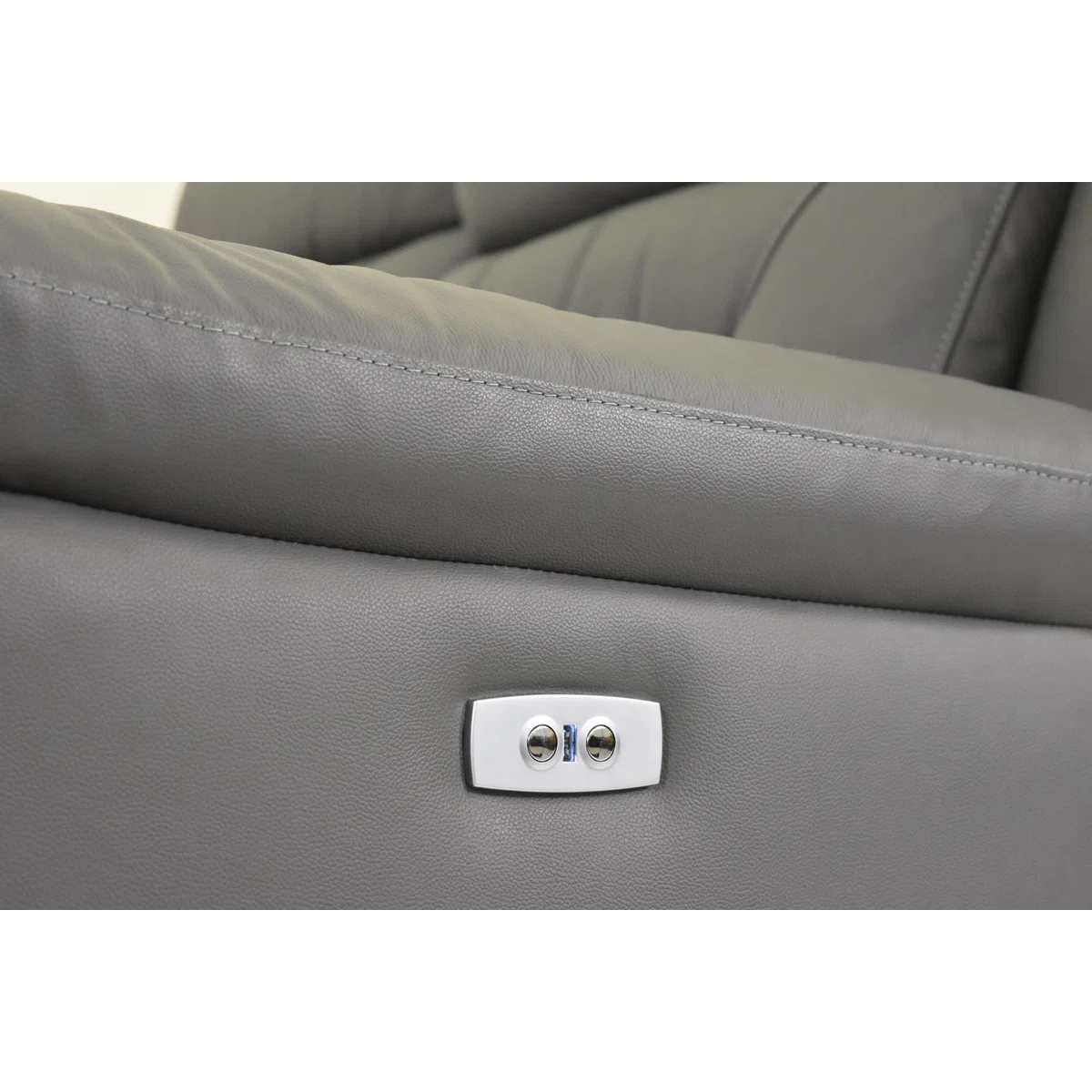 Genuine Leather Electric Recliner Sofa with USB Port – Power Adjustable Chair in Grey