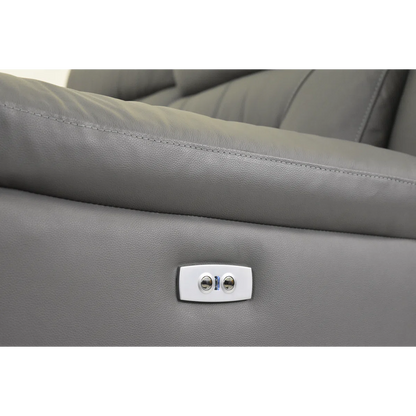 Genuine Leather Electric Recliner Sofa with USB Port – Power Adjustable Chair in Grey