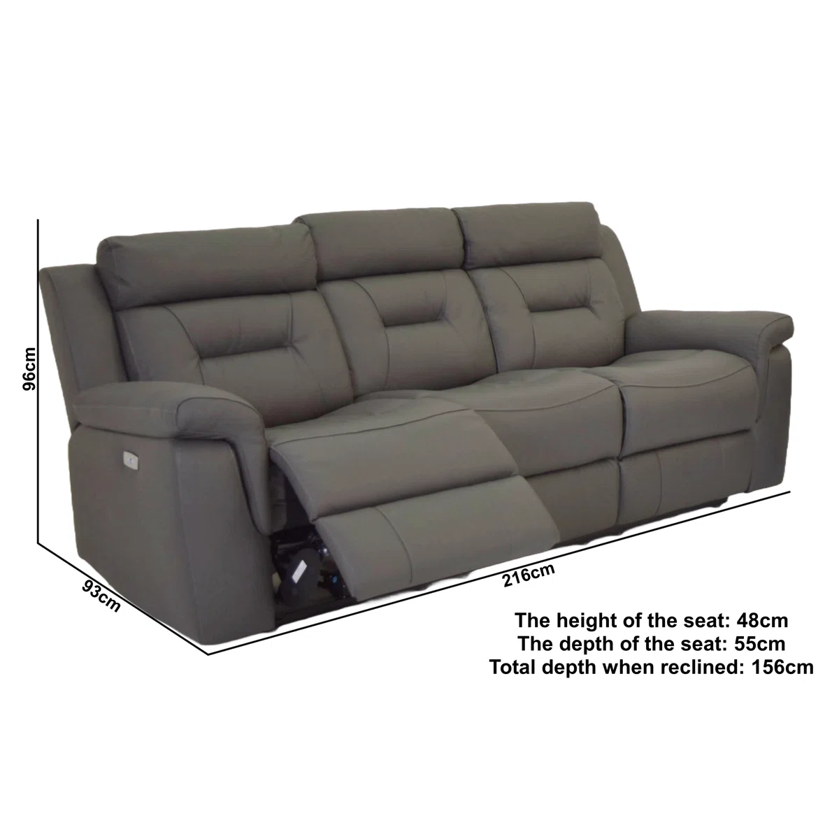 Genuine Leather Electric Recliner Sofa with USB Port – Power Adjustable Chair in Grey