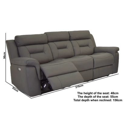 Genuine Leather Electric Recliner Sofa with USB Port – Power Adjustable Chair in Grey