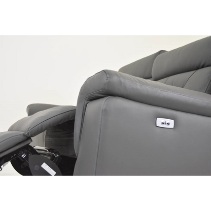 Genuine Leather Electric Recliner Sofa with USB Port – Power Adjustable Chair in Grey