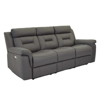 Genuine Leather Electric Recliner Sofa with USB Port – Power Adjustable Chair in Grey
