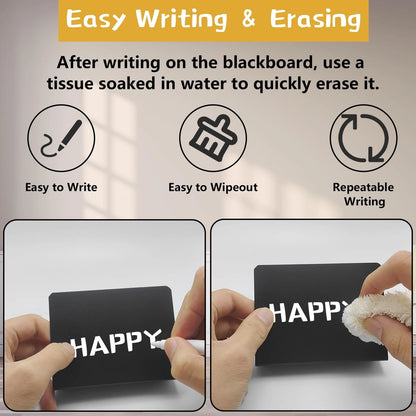 20pcs Mini Chalkboard Signs With 2 Water Soluble Pens. 2 Reusable Designs For Weddings, Parties, Product Labelling And More