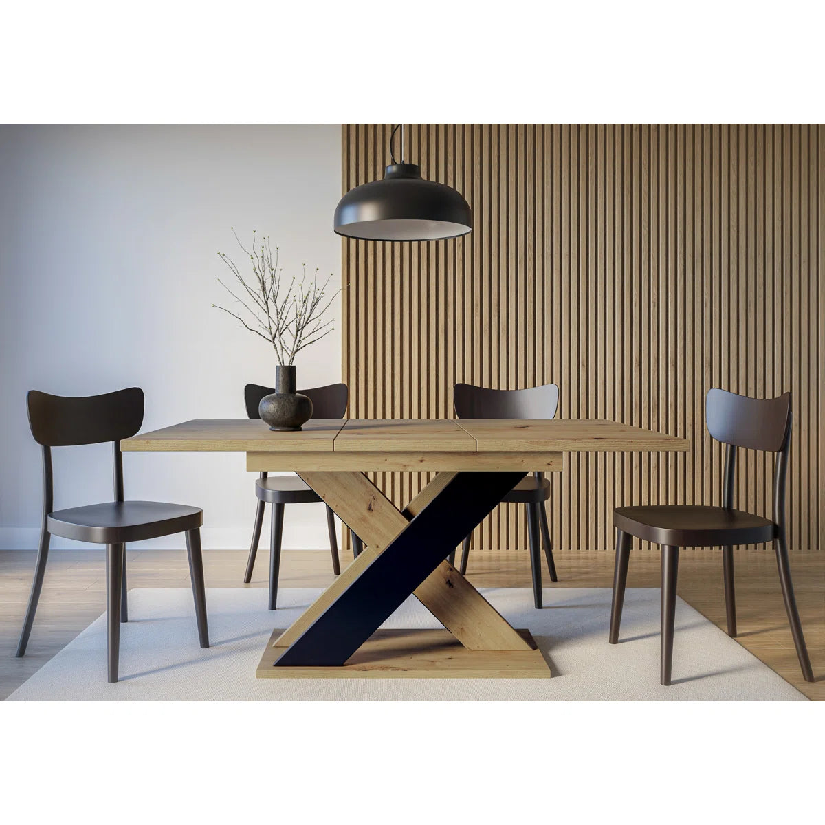 Extendable Dining Table X-Shaped Legs