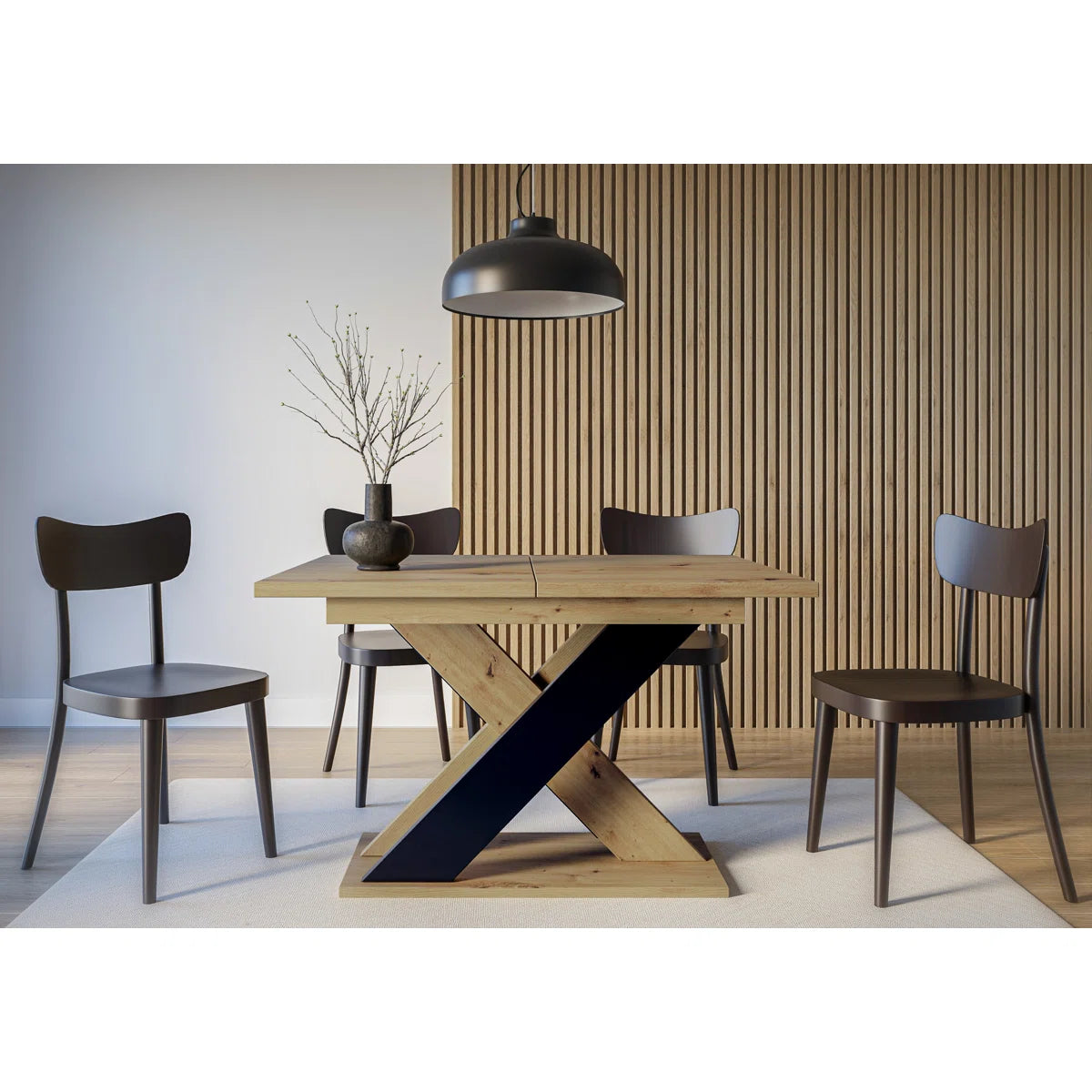 Extendable Dining Table X-Shaped Legs