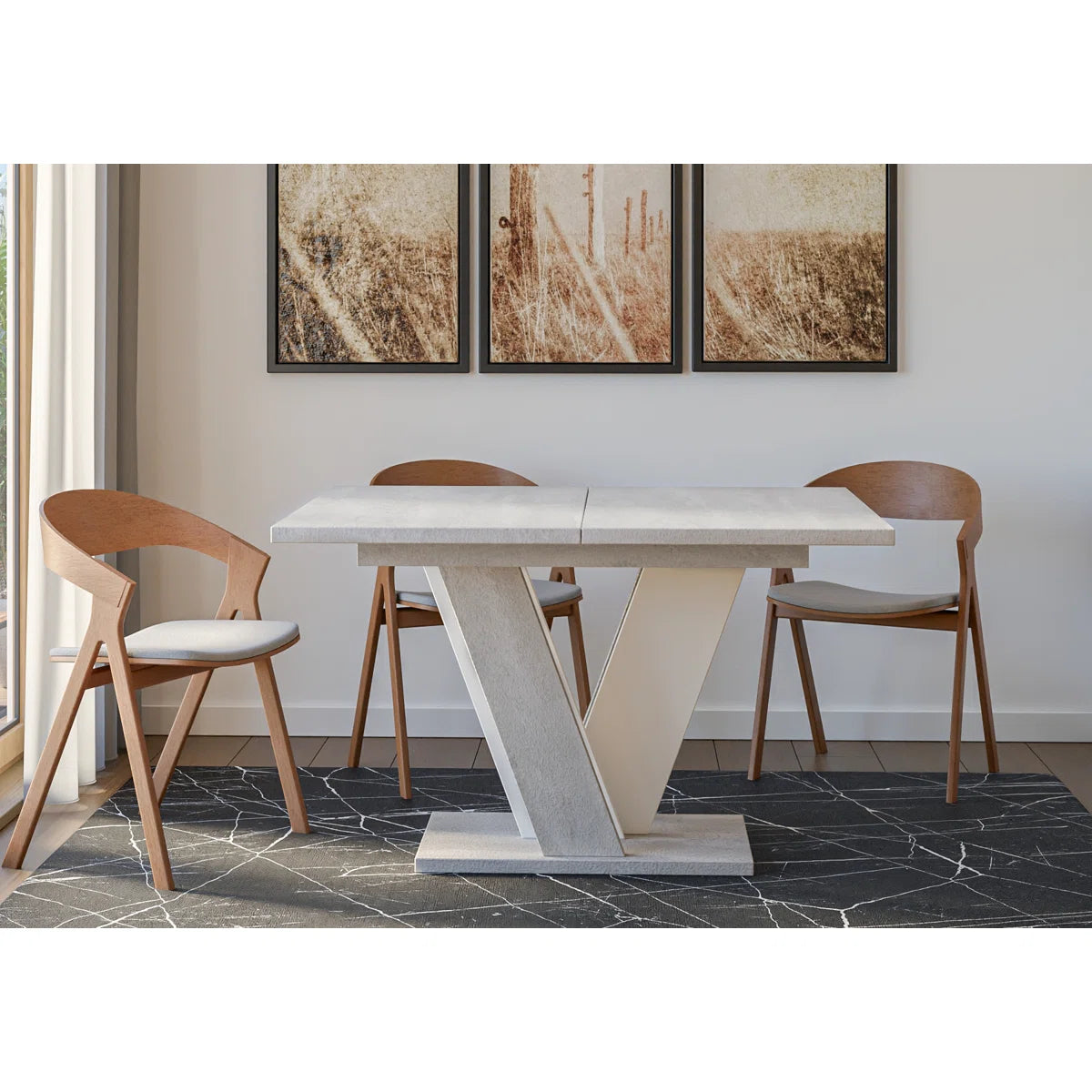 Extendable Dining Table with V Legs – Gloss Acrylic Finish, Modern Design, 6–8 Seater