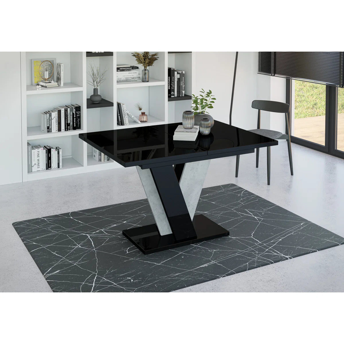 Extendable Dining Table with V Legs – Gloss Acrylic Finish, Modern Design, 6–8 Seater