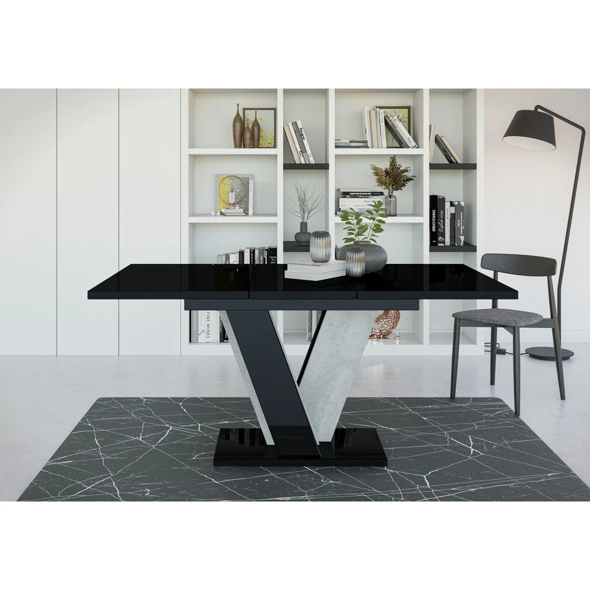 Extendable Dining Table with V Legs – Gloss Acrylic Finish, Modern Design, 6–8 Seater