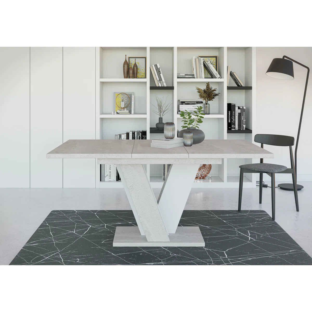 Extendable Dining Table with V Legs – Gloss Acrylic Finish, Modern Design, 6–8 Seater