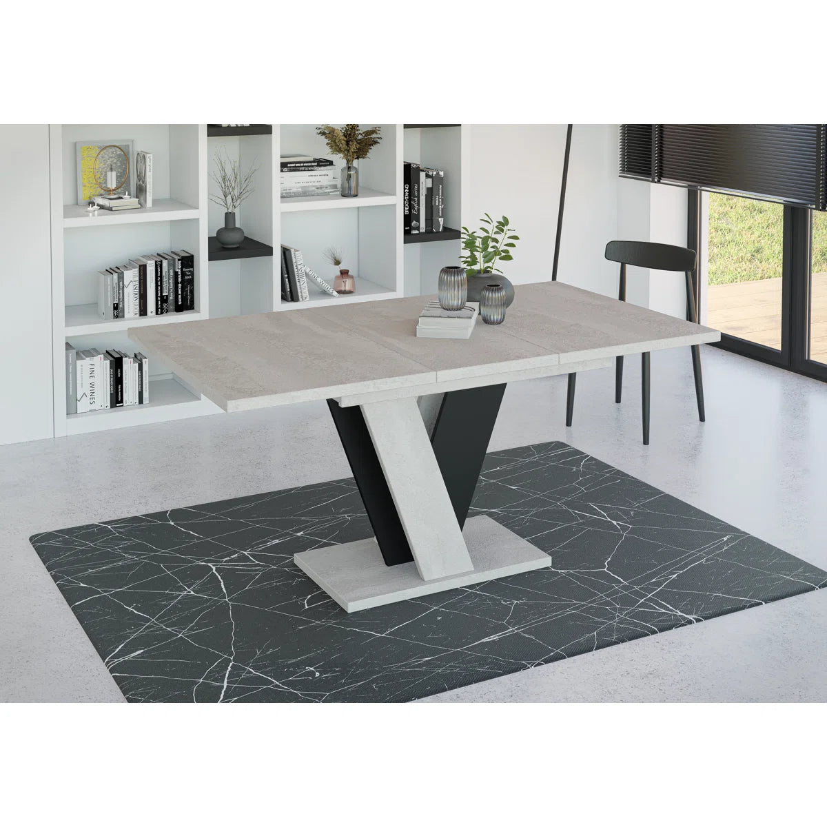 Extendable Dining Table with V Legs – Gloss Acrylic Finish, Modern Design, 6–8 Seater