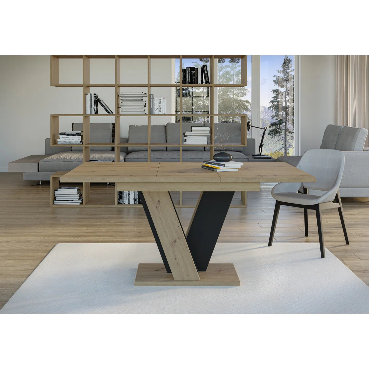 Extendable Dining Table with V Legs – Gloss Acrylic Finish, Modern Design, 6–8 Seater