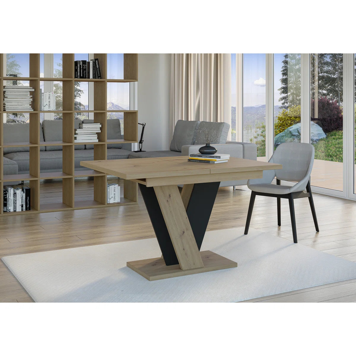 Extendable Dining Table with V Legs – Gloss Acrylic Finish, Modern Design, 6–8 Seater