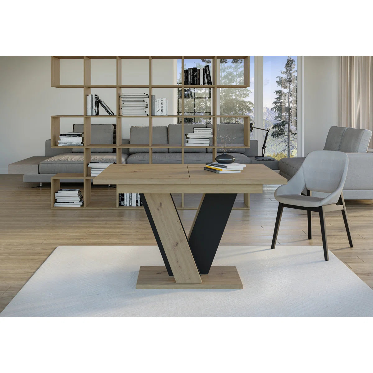 Extendable Dining Table with V Legs – Gloss Acrylic Finish, Modern Design, 6–8 Seater