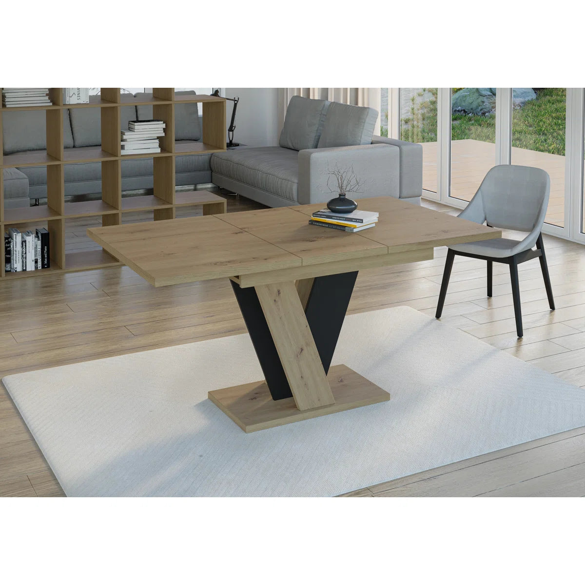 Extendable Dining Table with V Legs – Gloss Acrylic Finish, Modern Design, 6–8 Seater