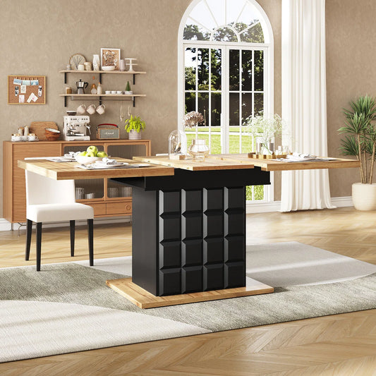 Extendable Checkered Dining Table with Hidden Storage – 110–140cm, Modern, Space-Saving Design