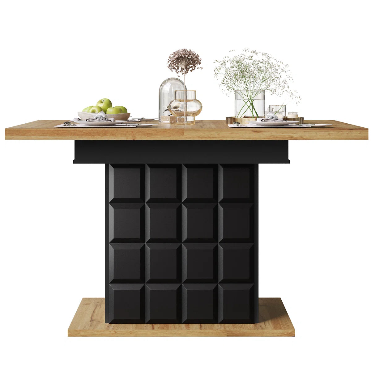 Extendable Checkered Dining Table with Hidden Storage – 110–140cm, Modern, Space-Saving Design