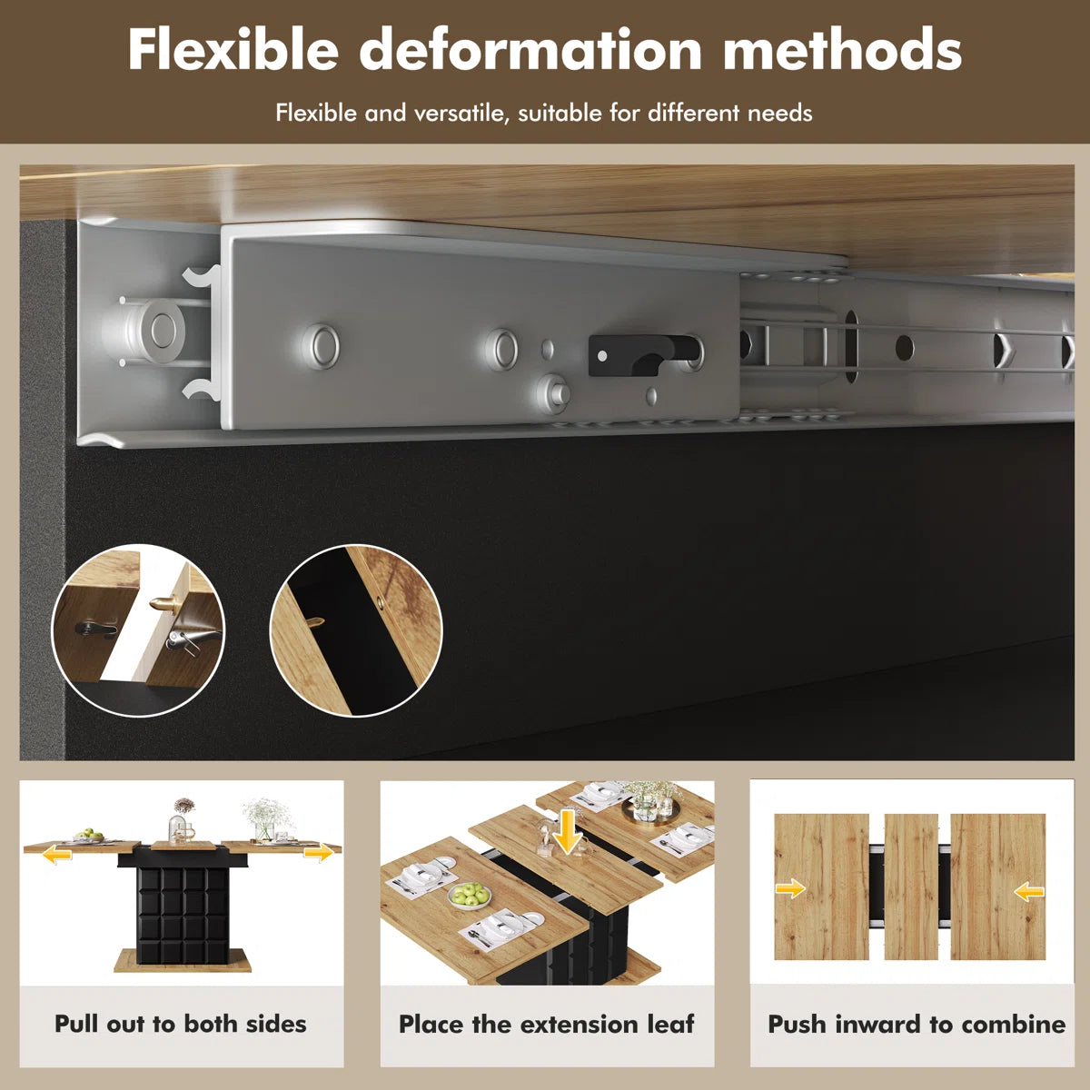 Extendable Checkered Dining Table with Hidden Storage – 110–140cm, Modern, Space-Saving Design