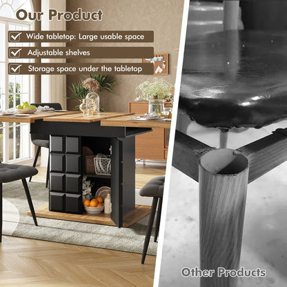 Extendable Checkered Dining Table with Hidden Storage – 110–140cm, Modern, Space-Saving Design