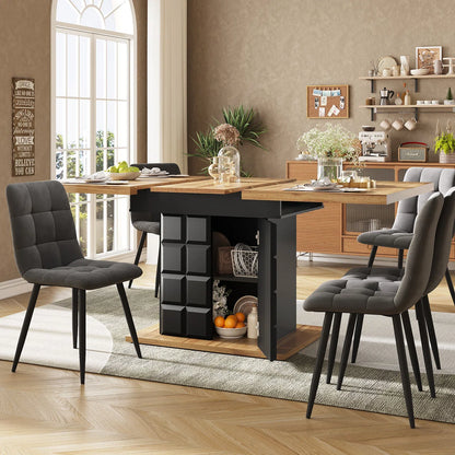 Extendable Checkered Dining Table with Hidden Storage – 110–140cm, Modern, Space-Saving Design