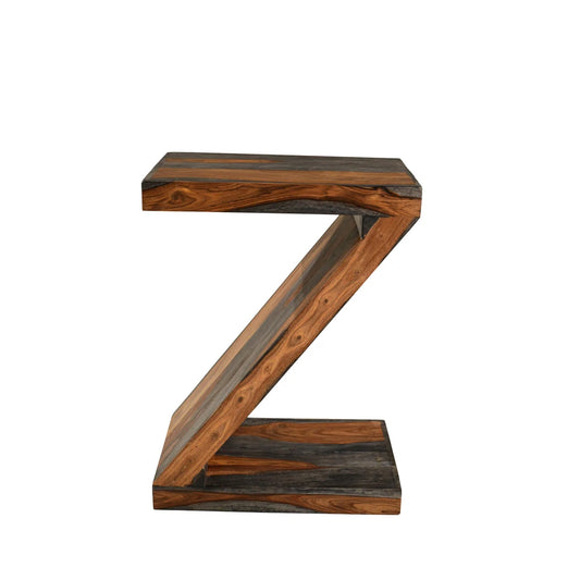 Solid Sheesham Z-Shape Side Table – Rosewood Finish, Handcrafted Wood Design