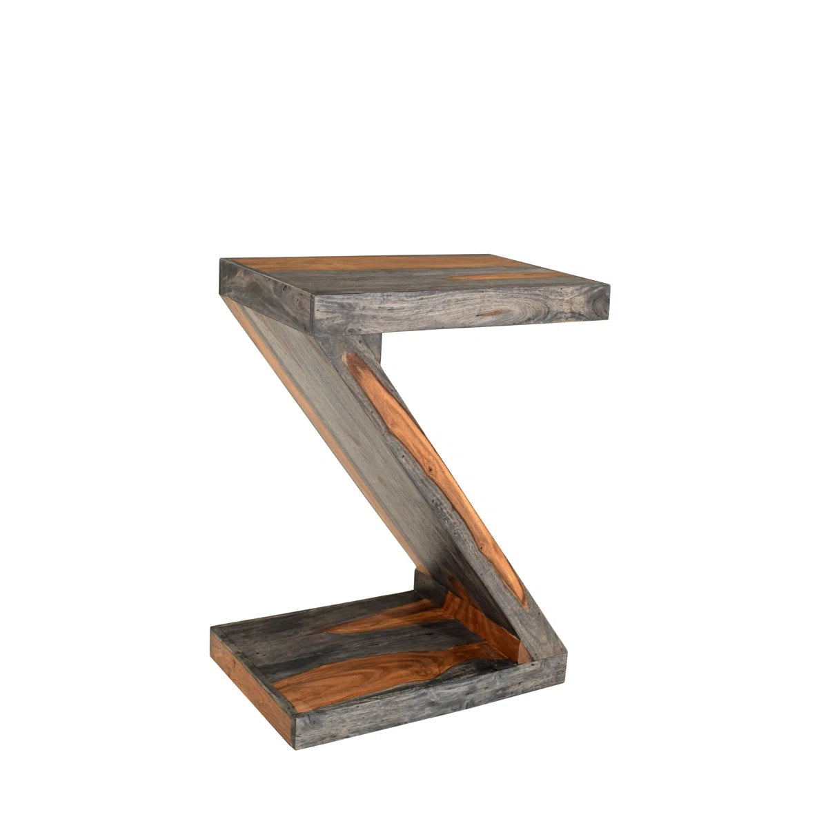 Solid Sheesham Z-Shape Side Table – Rosewood Finish, Handcrafted Wood Design