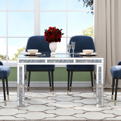 Premium Mirrored Glass Table With Crushed Diamond Trim