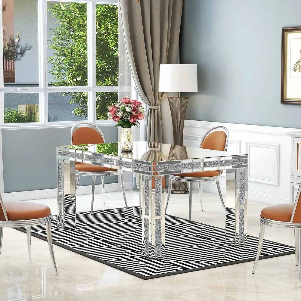 Premium Mirrored Glass Table With Crushed Diamond Trim